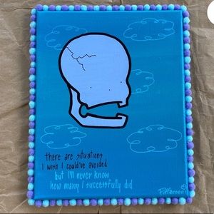 Original Avoidance Cute Skull Poetry Truism Painting